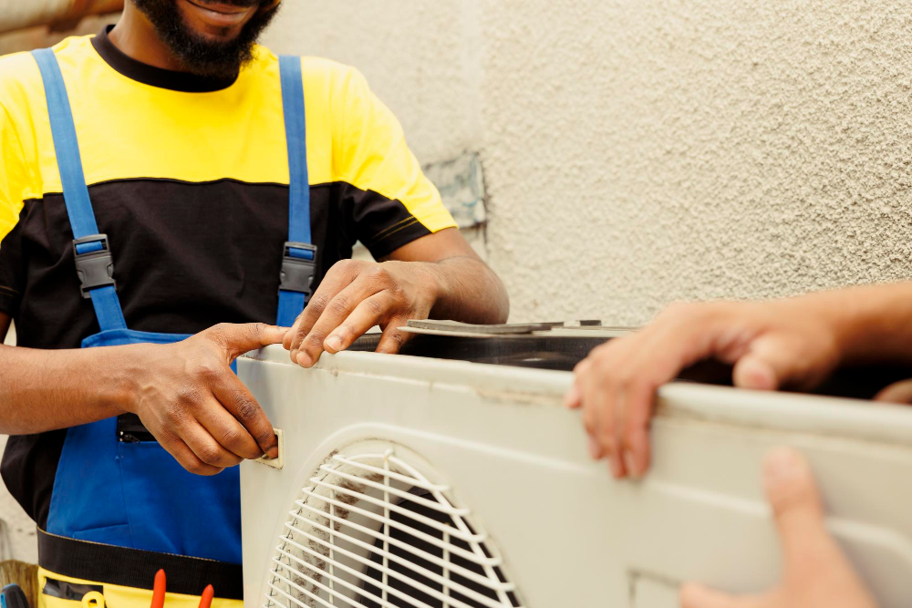 Trained Engineer Certified Technician Opening Up Old Faulty Hvac System Replace It With New Performant Outside Air Conditioner After Draining Refrigerant Replacing Ductwork 1